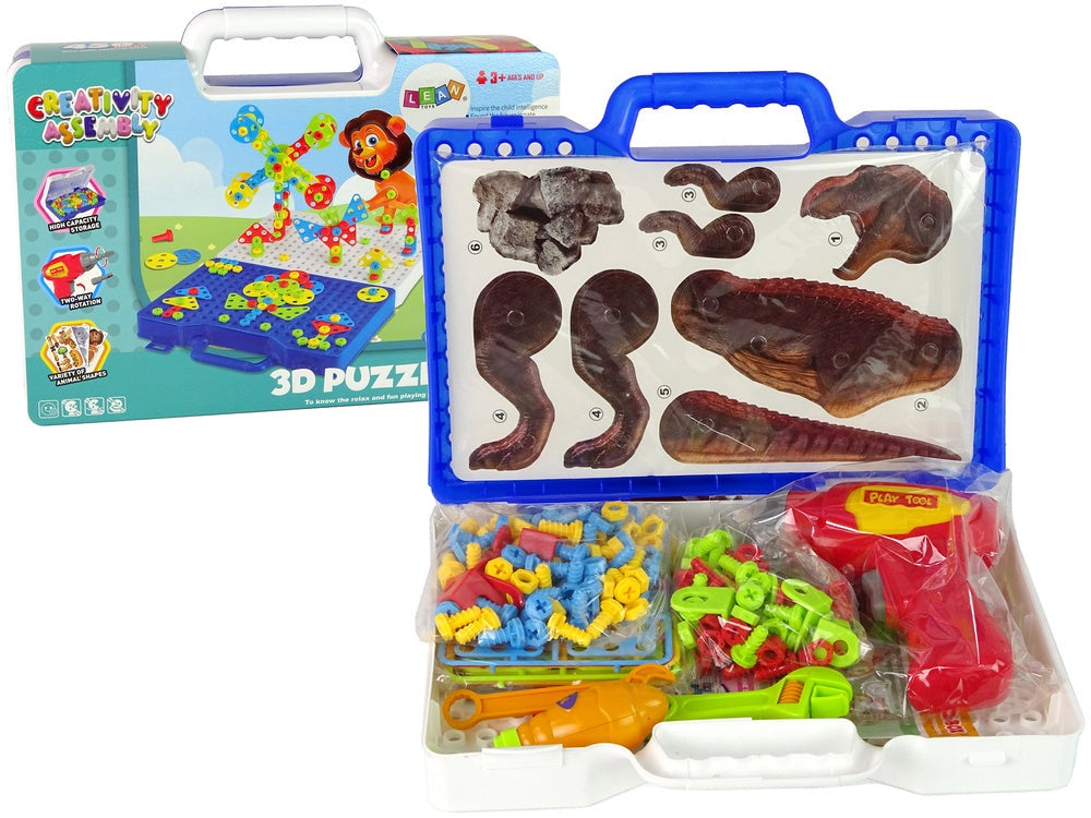 3D byggblock dinosaurier med skruvar och verktyg, bärväska 12 plattor