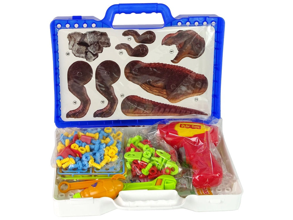 3D byggblock dinosaurier med skruvar och verktyg, bärväska 12 plattor