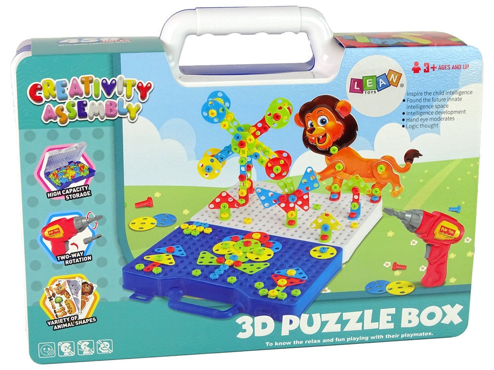 3D byggblock dinosaurier med skruvar och verktyg, bärväska 12 plattor