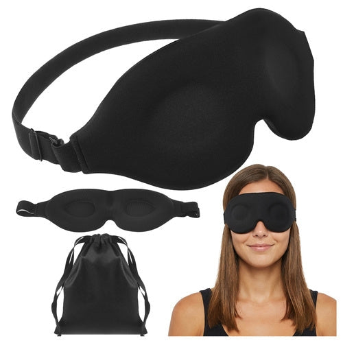 3D sömnmask i minnesfoam ljusblockerande svart justerbar 24-60 cm