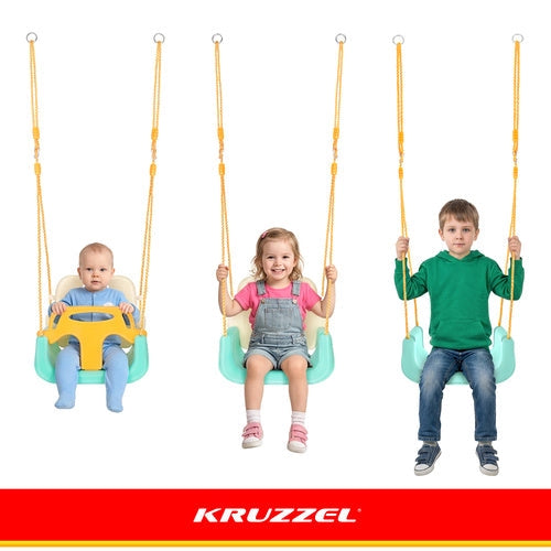 3-i-1 barn gunga med justerbara rep 120-150 cm, 30 kg, turkos/creme