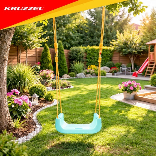 3-i-1 barn gunga med justerbara rep 120-150 cm, 30 kg, turkos/creme