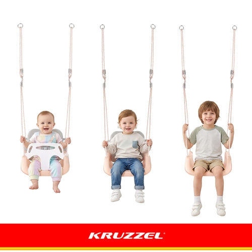 3-i-1 barnsväng med ryggstöd, räcke och bälte 30 kg grå/beige