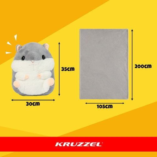 3-i-1 hamsterfilt med kudde och kramdjur 105x200 cm grå/vit