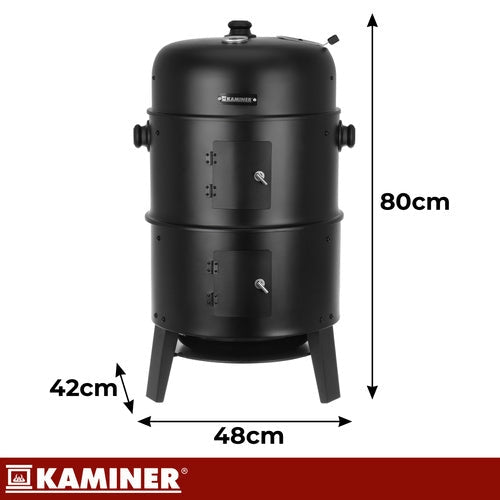 3-i-1 kolgrill med rökbox och locktermometer 80x48x42 cm svart