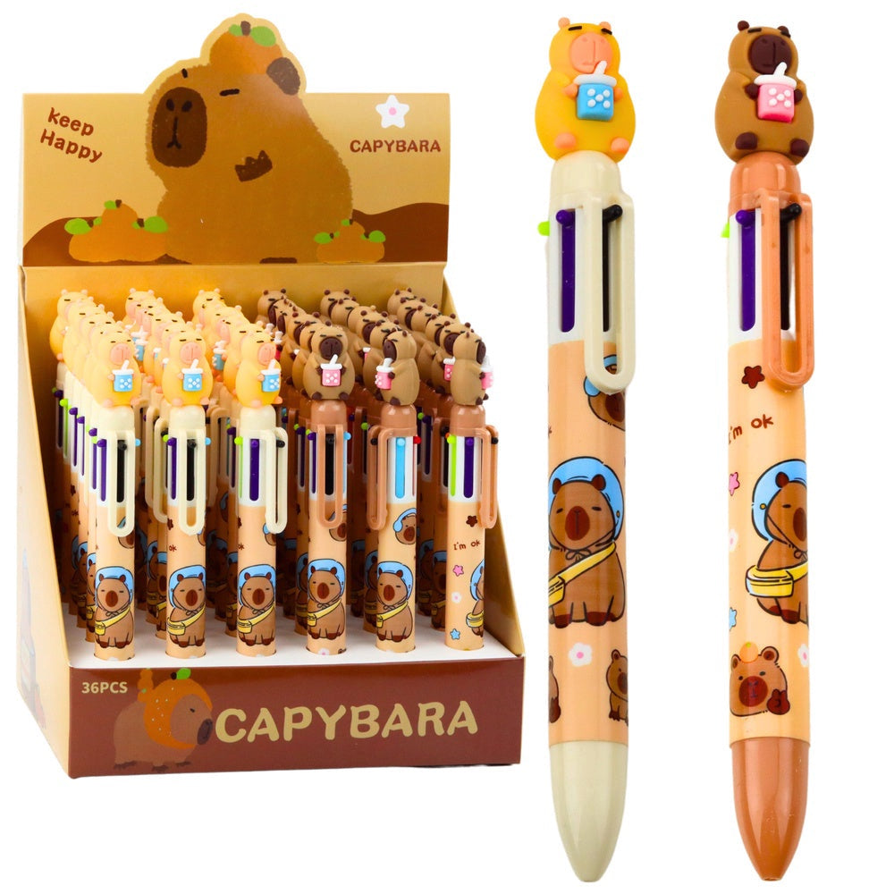 6-färgs kulspetspenna med capybara-motiv och kopp, 1-pack