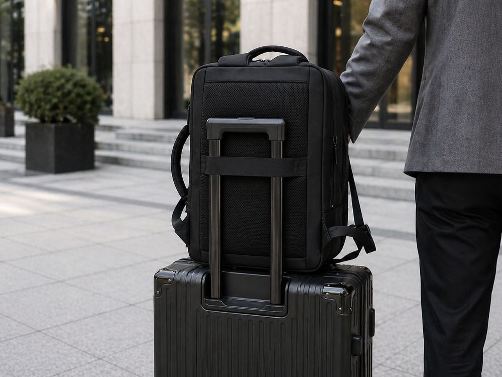 Affärsryggsäck med laptopfack och USB-port svart polyester 33x47 cm