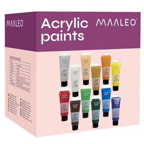 Akrylfärg set 12x100 ml tuber, giftfri och luktfri