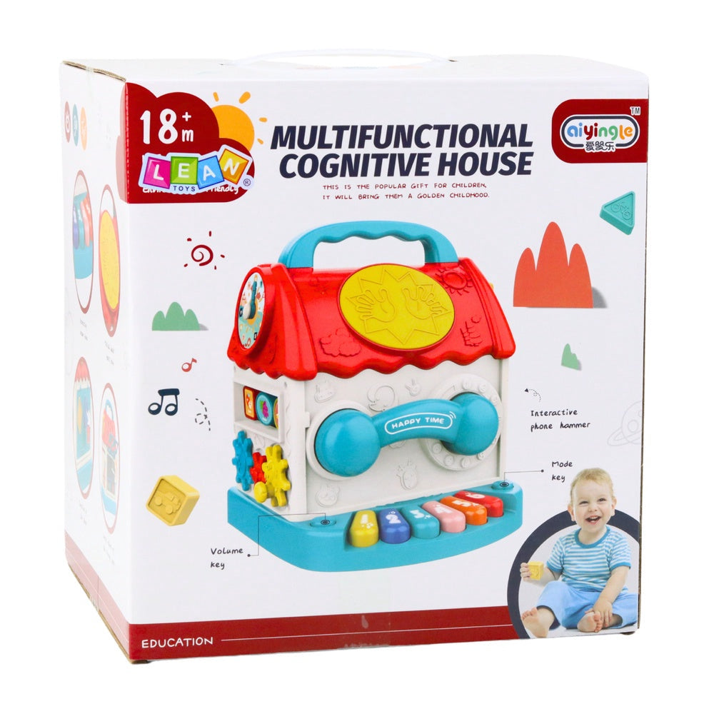 Aktivitetskub hus 21 cm med ljus/ljud, magnetmaskar & formsorterare
