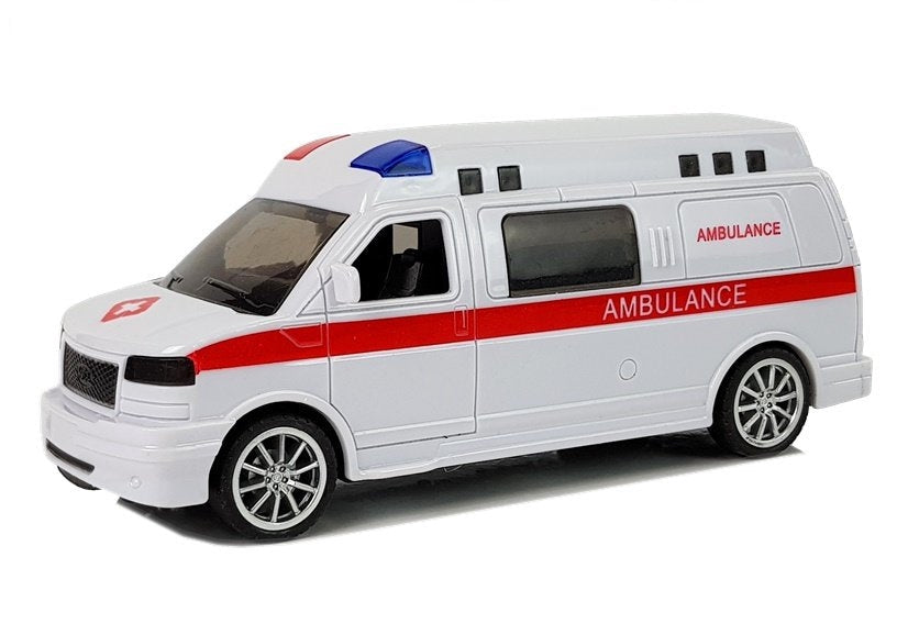 Ambulans leksaksbil 15,5 cm med LED-ljus, siren och dragback