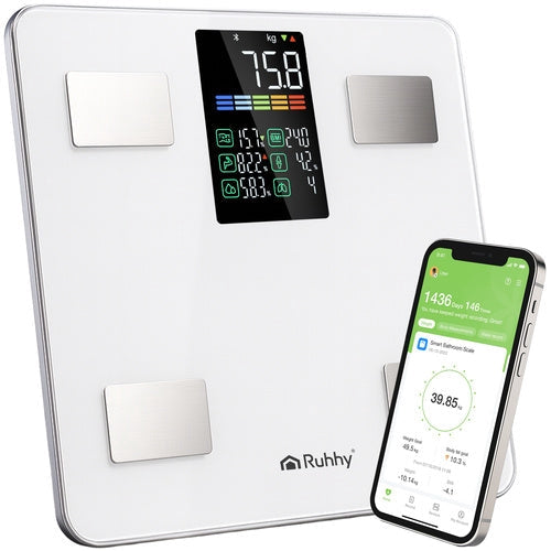 Analytisk badrumsvåg smart med app Feelfit BMI/kroppsfett 226 kg vit