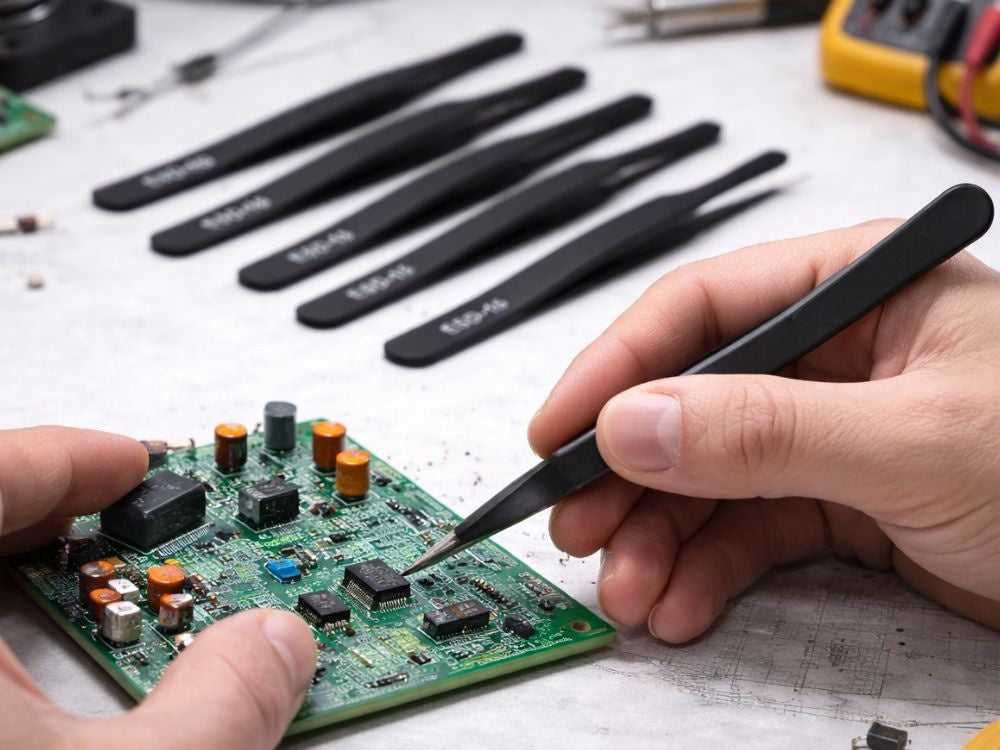 Antistatiskt pincettset 6 st precisionspincetter för elektronik/SMD, svart