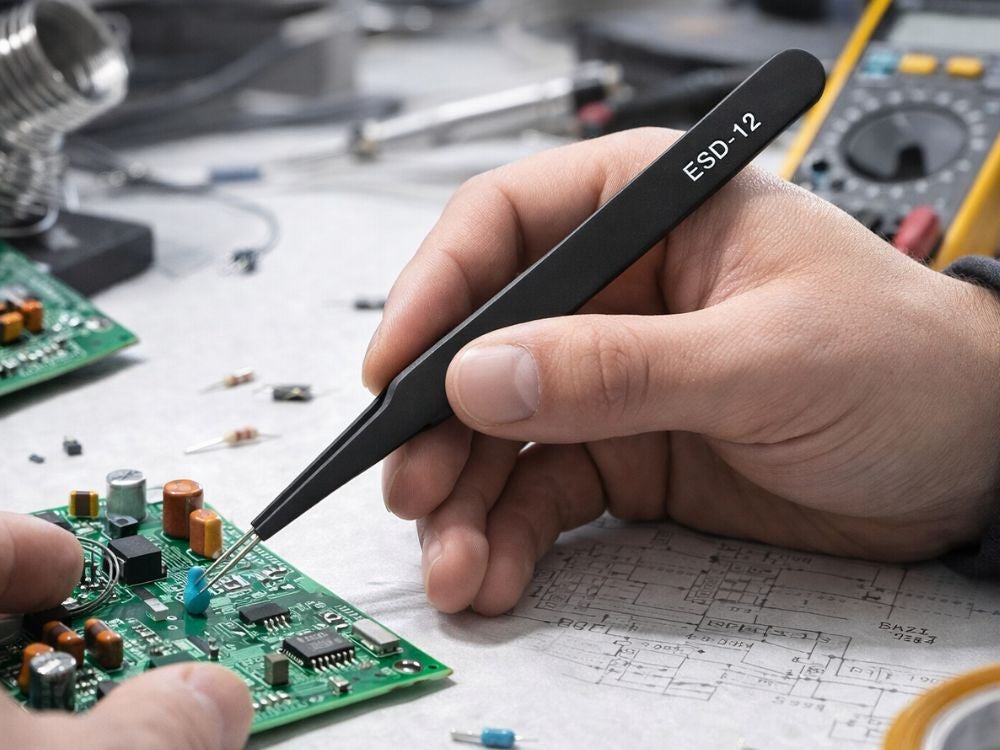 Antistatiskt pincettset 6 st precisionspincetter för elektronik/SMD, svart