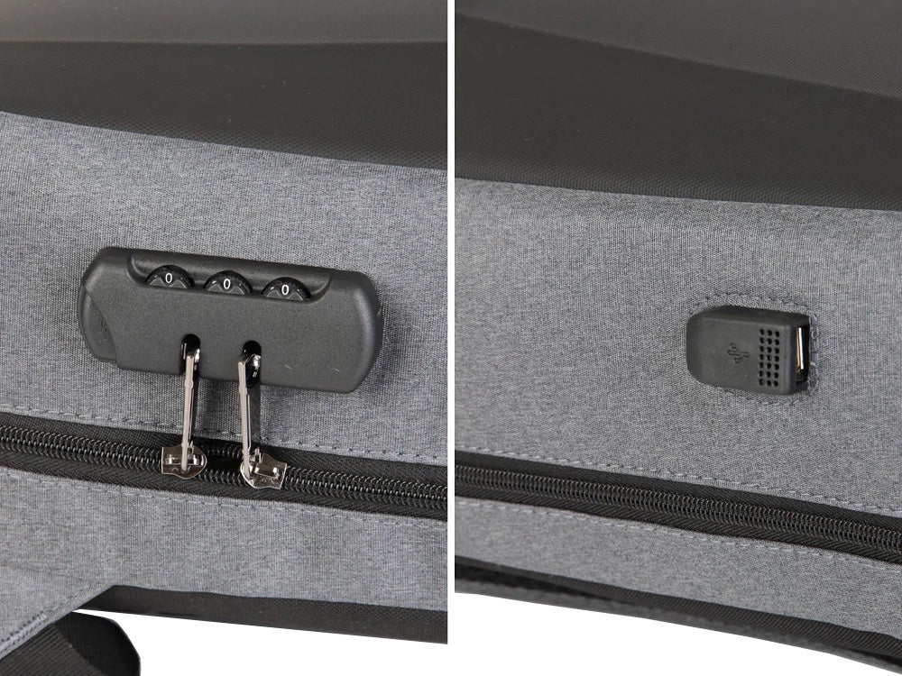 Antitjuvryggsäck laptop 15L med kombinationslås och USB-port, grå