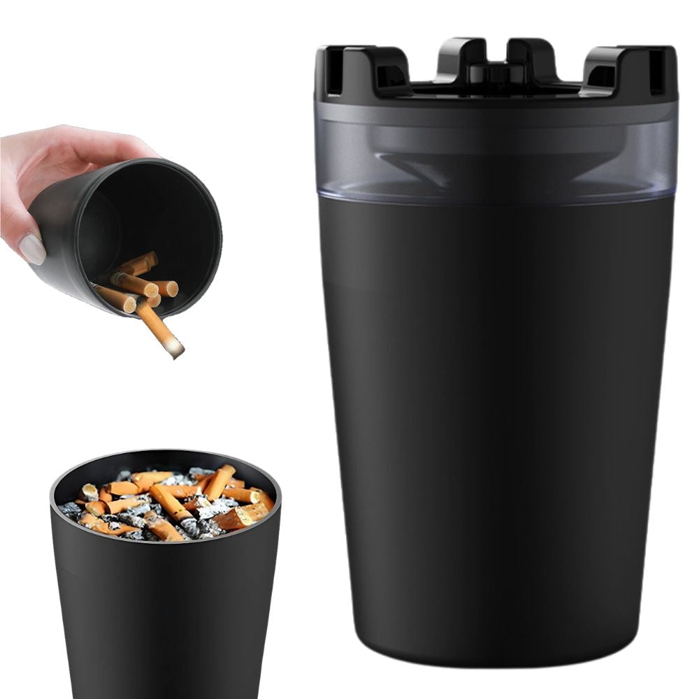 Askfat för bil 13x6 cm med cigarettsläckare och hållare svart