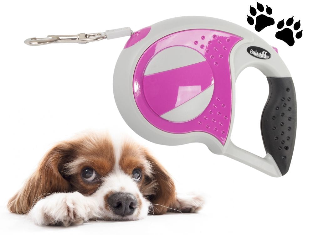 Automatiskt hundkoppel 5 m för hund upp till 20 kg rosa