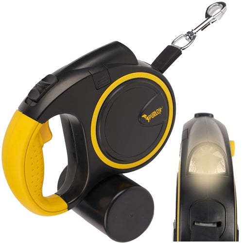 Automatiskt hundkoppel 5 m med LED-ficklampa & påshållare 10-25 kg