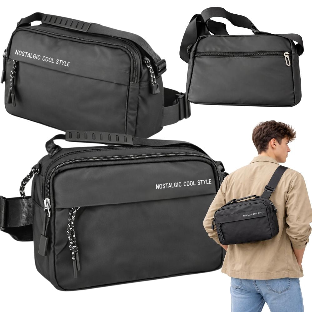 Axelväska herr crossbody polyester svart 30x9x21 cm justerbar rem