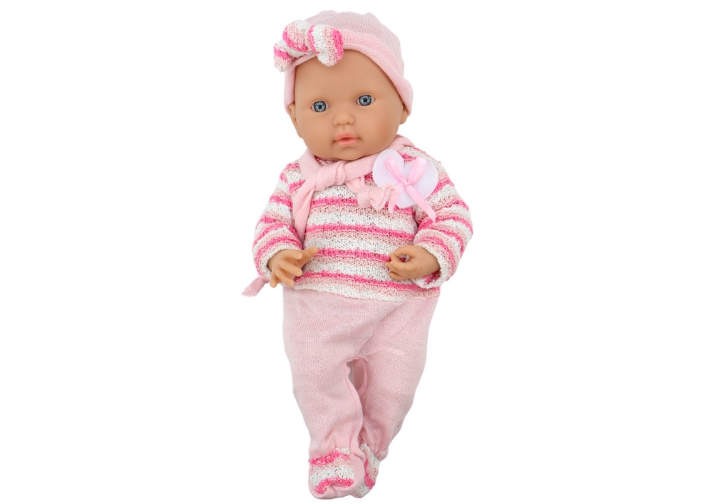 Babydocka 39 cm med rörliga armar/ben, rosa kläder, 18+ mån