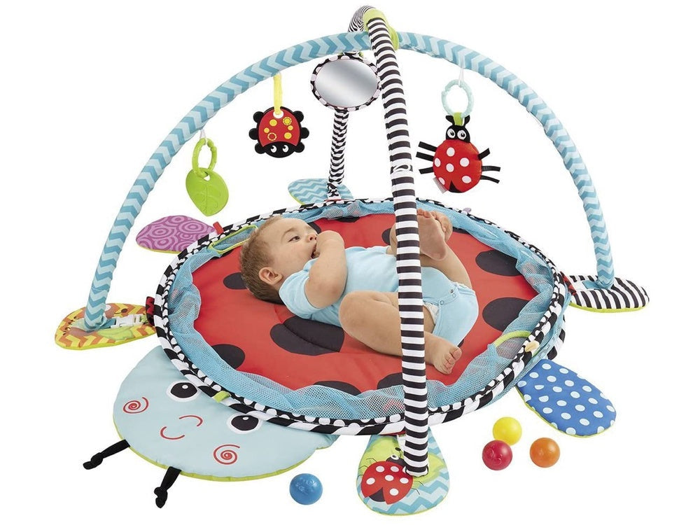 Babygym aktivitetsmatta med bågar & lekhage, 30 bollar, nyckelpiga