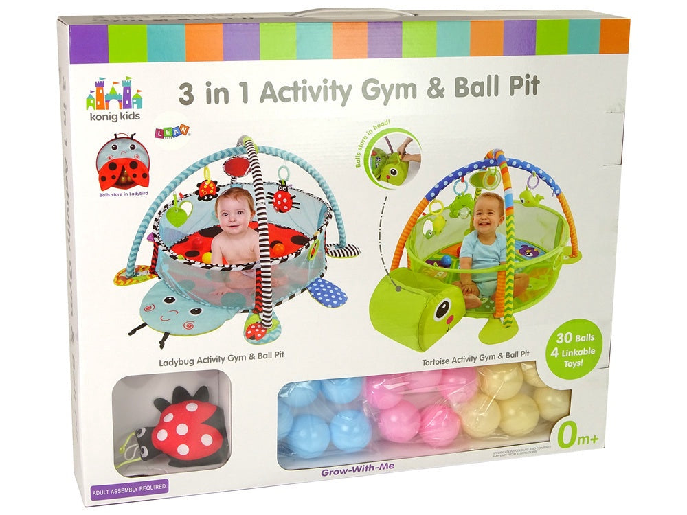 Babygym aktivitetsmatta med bågar & lekhage, 30 bollar, nyckelpiga