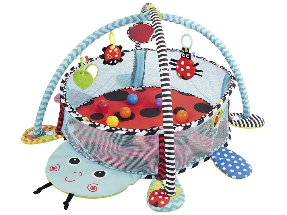 Babygym aktivitetsmatta med bågar & lekhage, 30 bollar, nyckelpiga