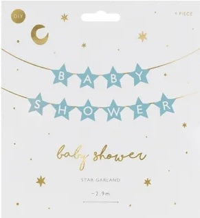 Baby shower-banner ljusblå stjärnor 290 cm x 16,5 cm papper