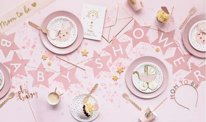 Baby shower-banner ljusrosa med stjärnor 290x16,5 cm snöre 3 m