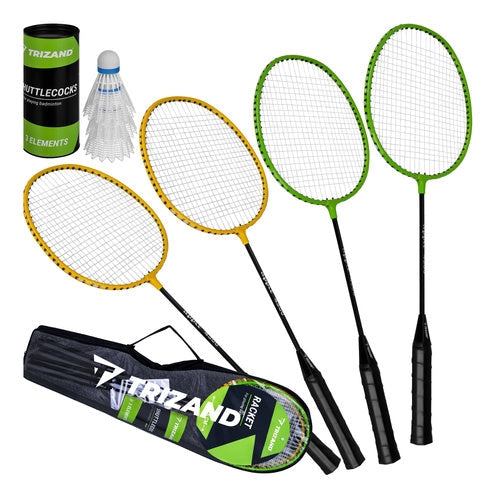 Badmintonset 8 delar med 4 racketar, 3 fjädrar och väska