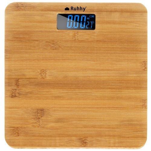Badrumsvåg LCD 180 kg bambu, kg/lb, 28x28 cm, 2x AAA
