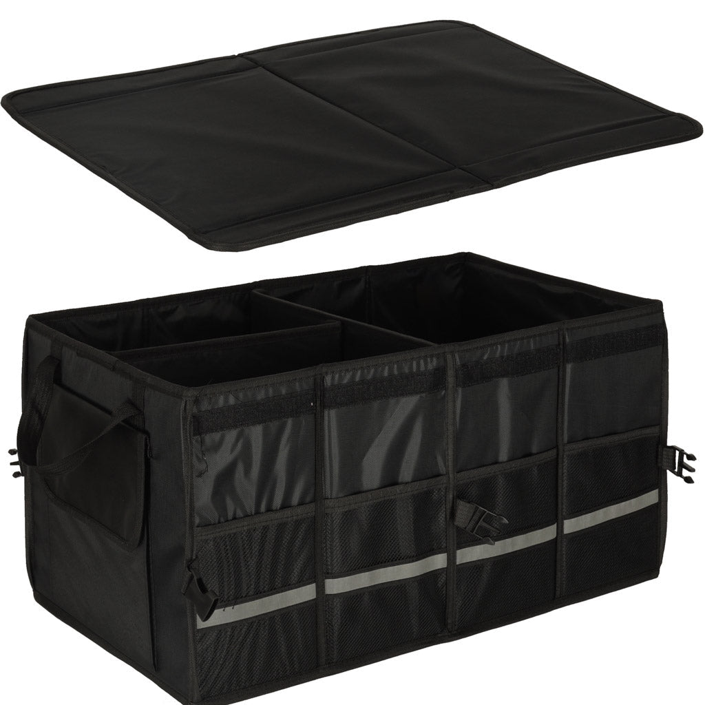 Bagageorganisatör bil 50L 60x35x30 cm med lock reflexband svart