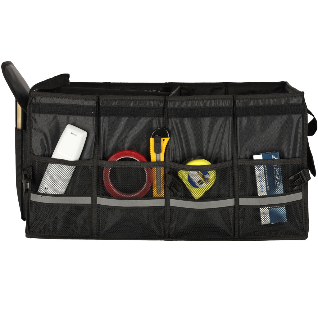 Bagageorganisatör bil 50L 60x35x30 cm med lock reflexband svart