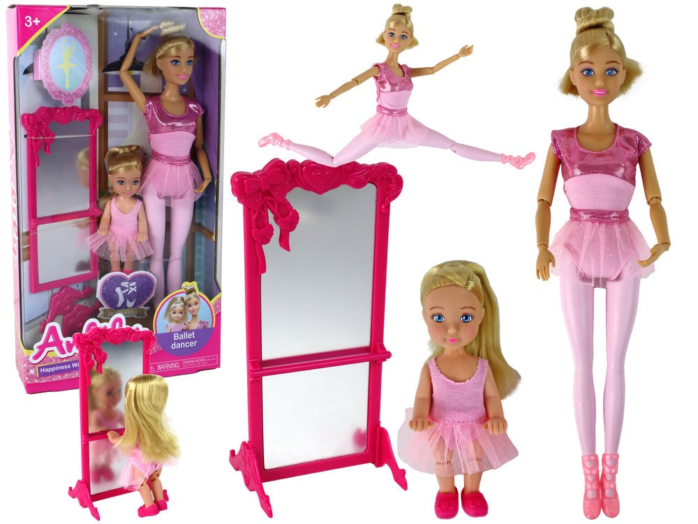 Ballerinadockor mor och barn med spegel 2-pack 31 cm/11 cm