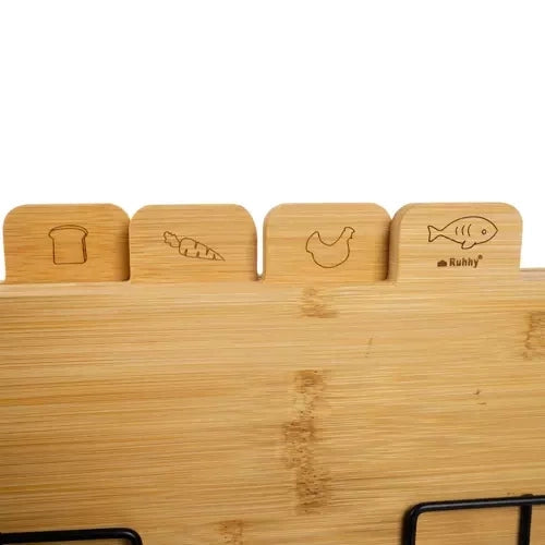 Bambuskärbrädor 4-pack med stativ 28x20 cm