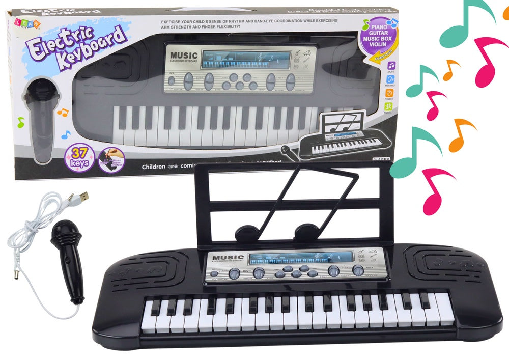 Barnkeyboard 37 tangenter med mikrofon och stativ, 4 ljud, 3+ år