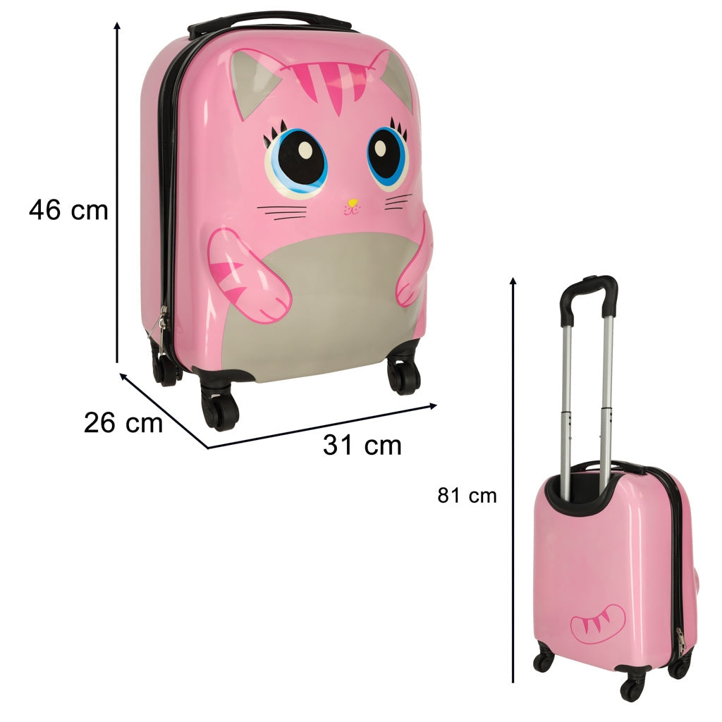 Barnresväska handbagage rosa kattmotiv 4 hjul 360° 31x46x26 cm