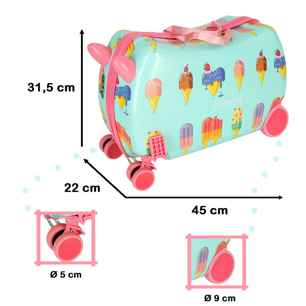 Barnresväska på hjul 45 cm med sittfunktion och glassmotiv
