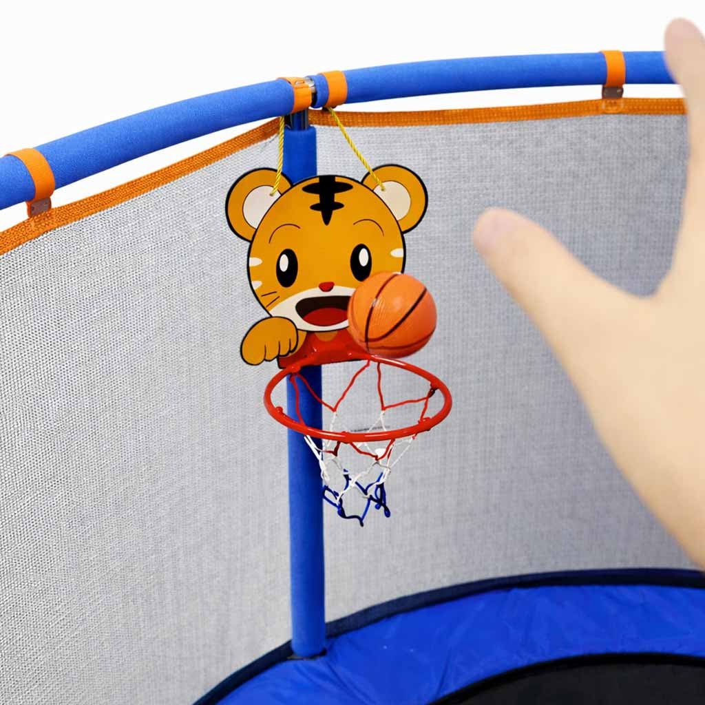 Barntrampolin 155 cm med säkerhetsnät, basketkorg & hängmatta 6+