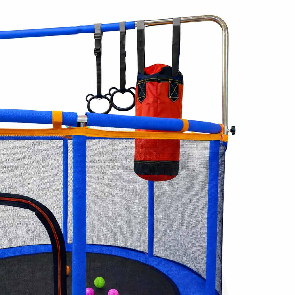 Barntrampolin 155 cm med säkerhetsnät, basketkorg & hängmatta 6+