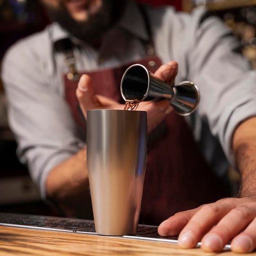 Bartenderset 6 delar i rostfritt stål, shaker 700 ml med sil