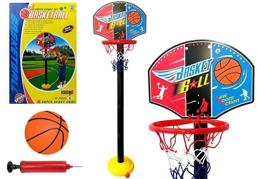 Basketset för barn 115 cm med boll och pump, hopfällbart från 3 år
