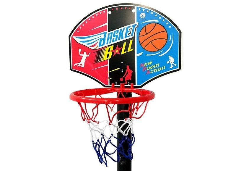 Basketset för barn 115 cm med boll och pump, hopfällbart från 3 år