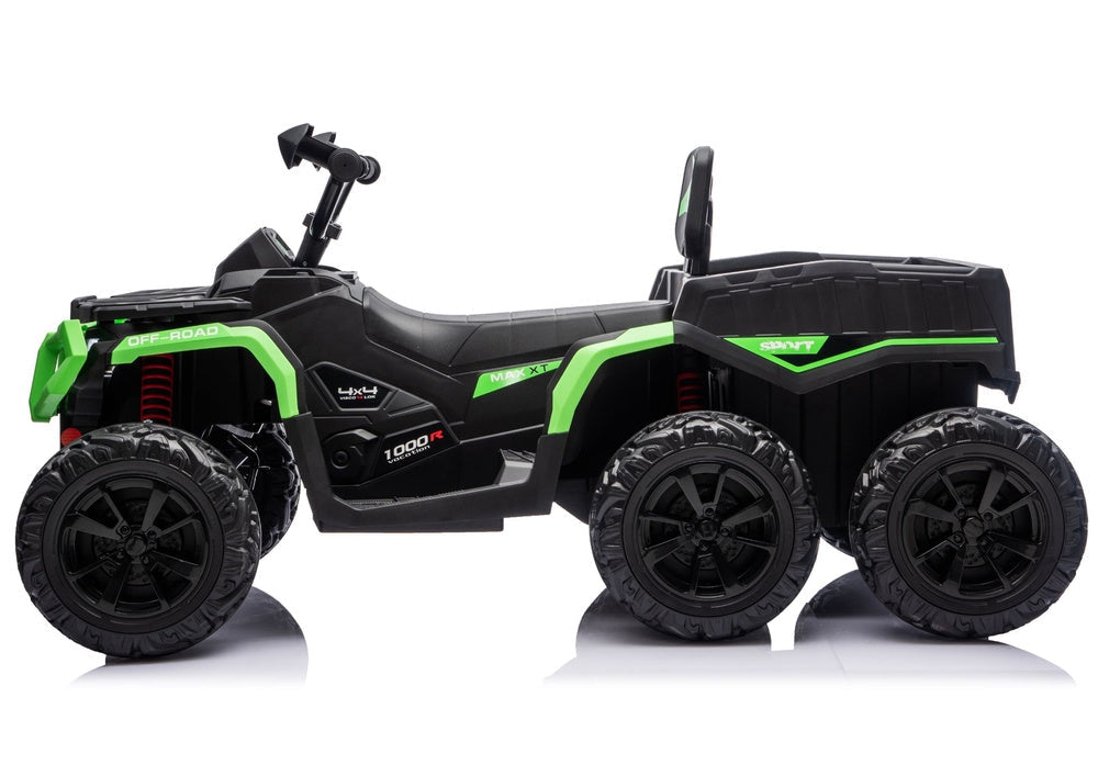 Batteridriven ATV fyrhjuling 24V 6-hjul 4x4 med släp grön