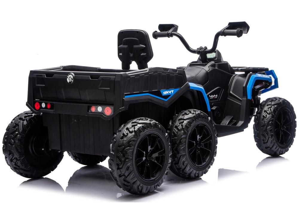 Batteridriven ATV fyrhjuling för barn 4x4 med trailer 6-hjul blå