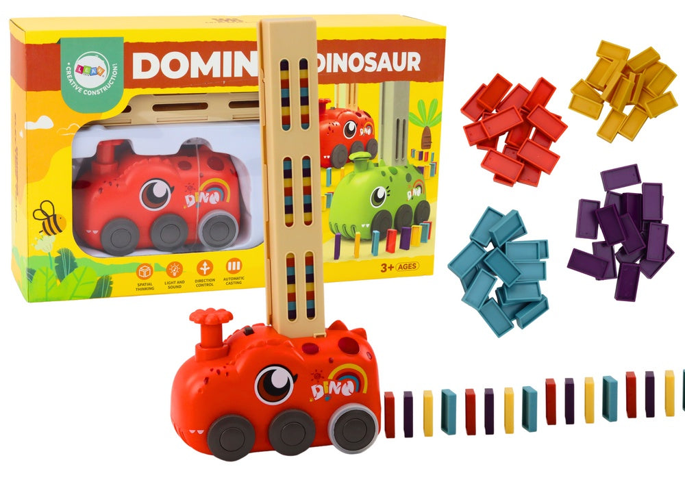 Batteridriven dinosauriebil med dominobrickor 4 färger, 3+ år