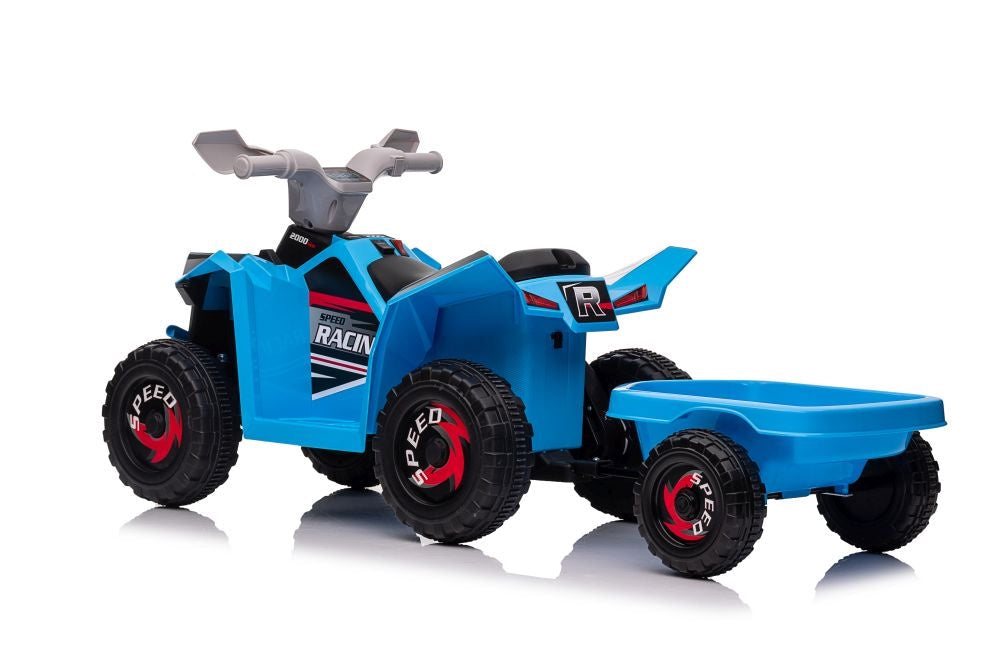 Batteridriven fyrhjuling för barn med släp, blå (XMX630T)