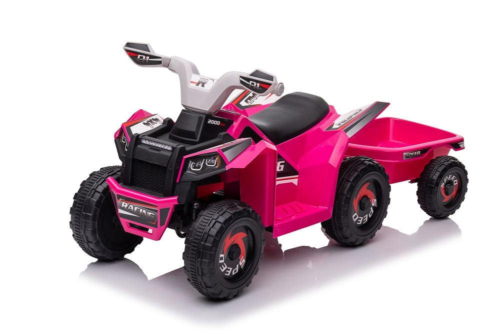Batteridriven fyrhjuling för barn med släp rosa XMX630T