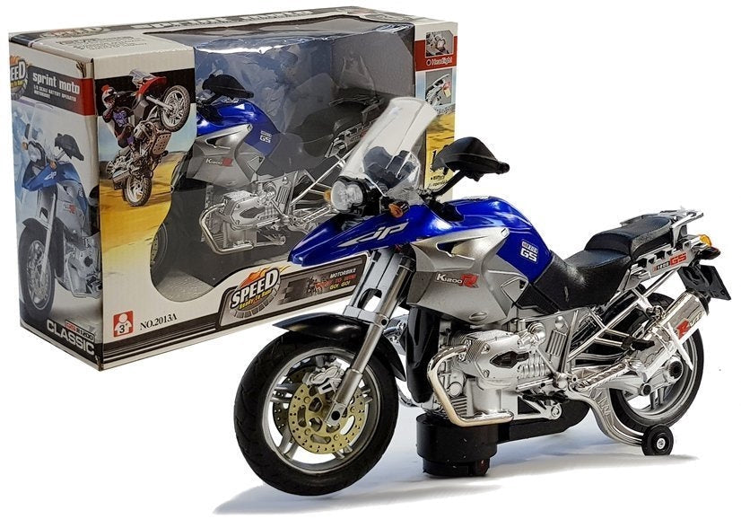 Batteridriven leksaksmotorcykel 1:8 med ljus och musik, blå