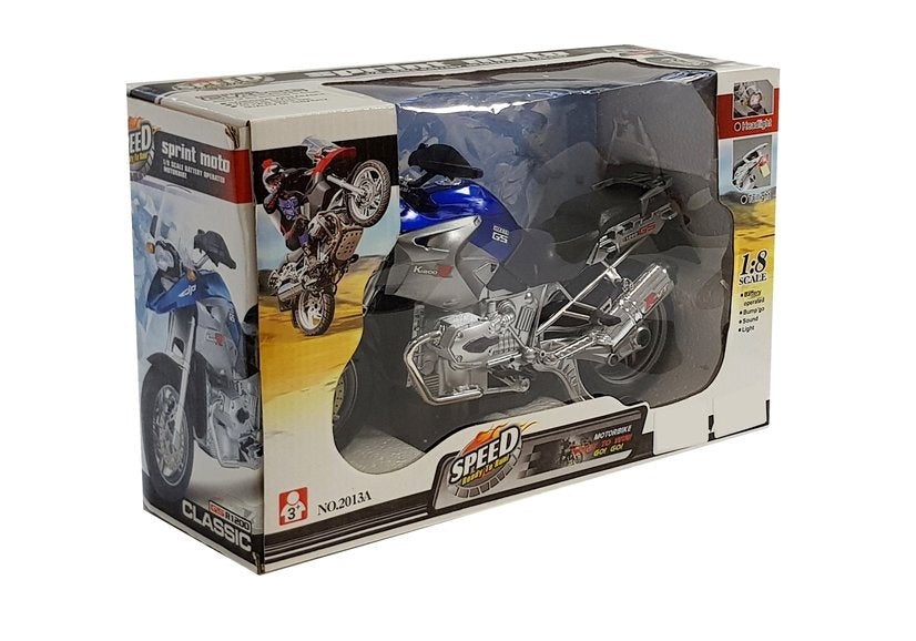 Batteridriven leksaksmotorcykel 1:8 med ljus och musik, blå