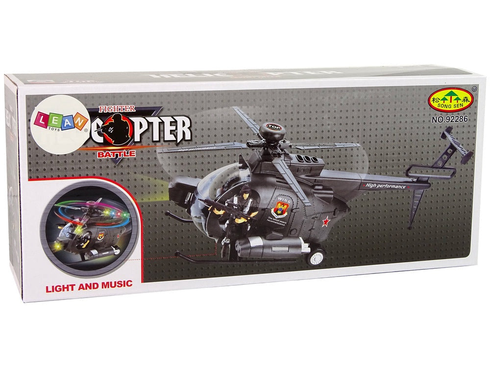 Batteridriven militärhelikopter leksak med ljus, 2 soldater, 3+ år